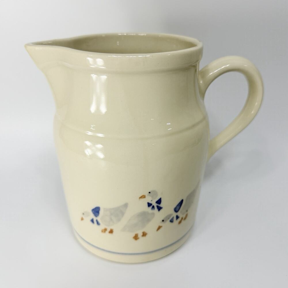 Large Vintage Friendship Pottery Roseville Ohio Country Goose Pitcher 8" Blue